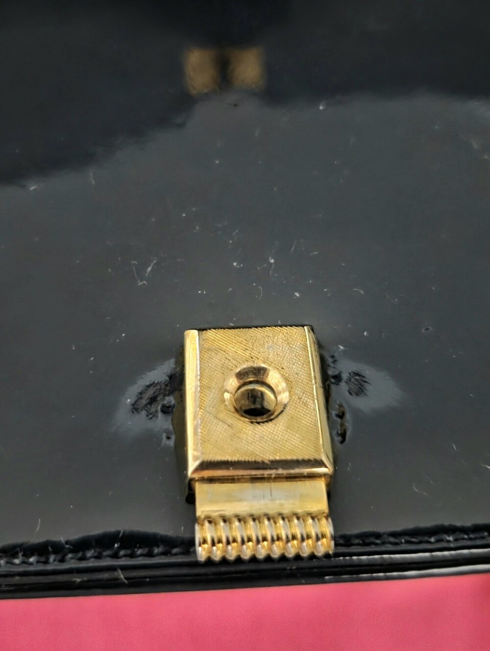 Judith Leiber Black Patent Leather Top-Handle Box Bag with Gold Hardware - Picture 11 of 11
